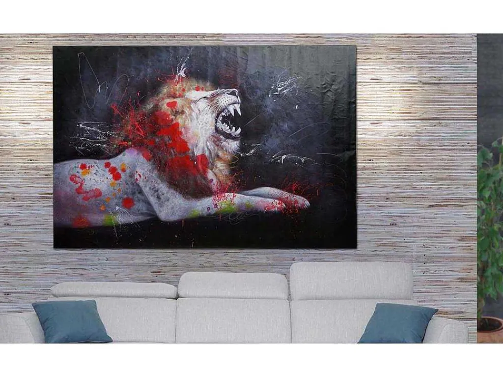 Olieverfschilderij Leeuw Mcw-H25, 120X180Cm-Vente-unique Online