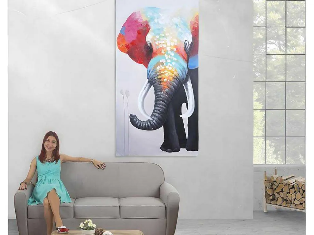 Olieverfschilderij Olifant Ii Handgeschilderd-Vente-unique Clearance