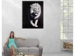 Olieverfschilderij Witte Leeuw Handgeschilderd-Vente-unique Outlet
