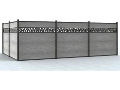 Omheining H181 Cm - Set Van 7 Latten In Composiet Met Decoratie + 1 Lichtgrijze Paal - Enola-EXPERTLAND Best