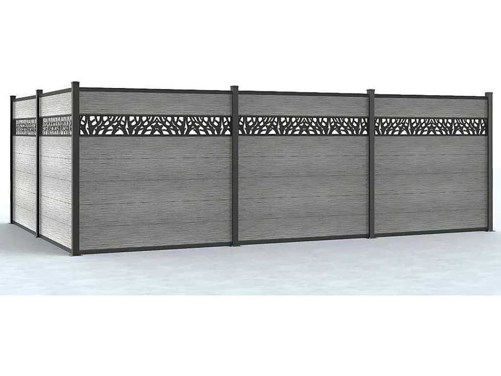 Omheining H181 Cm - Set Van 7 Latten In Composiet Met Decoratie + 1 Lichtgrijze Paal - Enola-EXPERTLAND Best