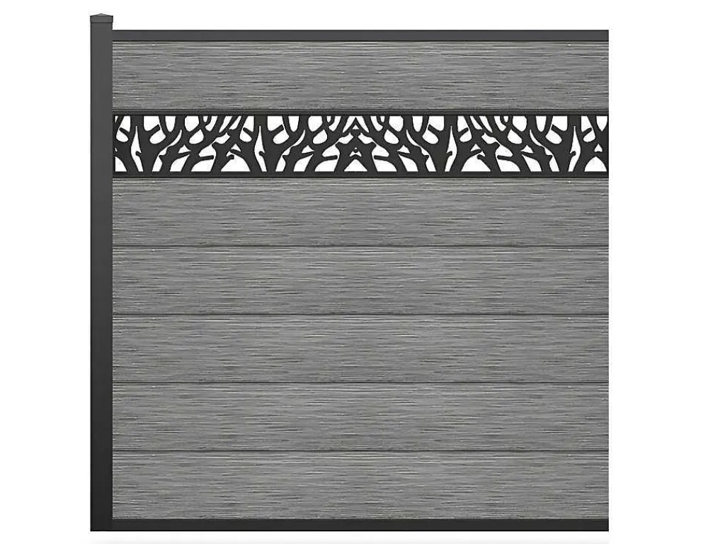 Omheining H181 Cm - Set Van 7 Latten In Composiet Met Decoratie + 1 Lichtgrijze Paal - Enola-EXPERTLAND Best