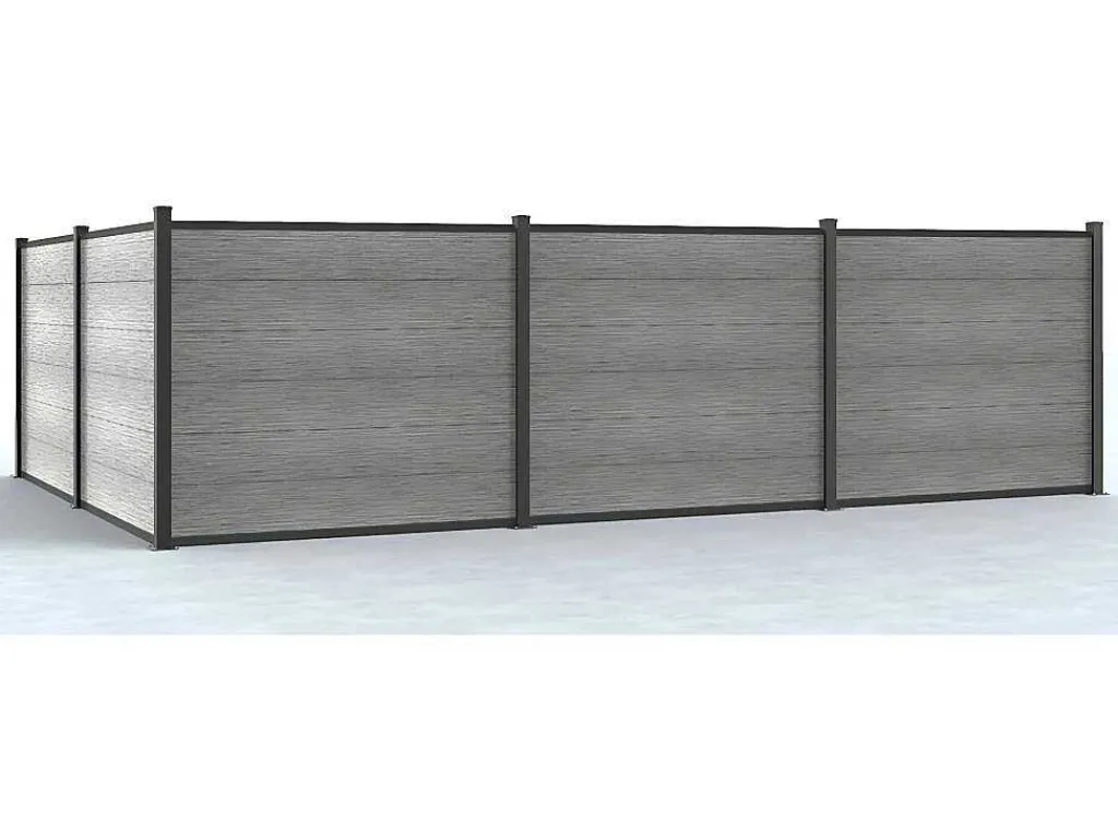 Omheining H156 Cm - Set Van 6 Latten In Composiet + 2 Lichtgrijze Palen - Enola-EXPERTLAND Best