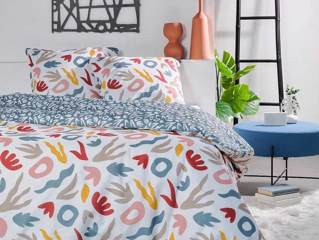 Omkeerbaar Dekbedovertrek Van Katoen 57 Draden /Cm - Dekbedhoes 220 X 240 Cm + 2 Kussenslopen 63 X 63 Cm - Meerdere Kleuren - Sonira-OZAIA Discount