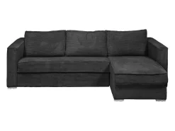 Omkeerbare Express-Hoekslaapbank Van Antracietgrijs Ribfluweel - Bed Met Brede Latten 140 Cm - Matras 14 Cm Loreto-Vente-unique Clearance
