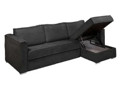 Omkeerbare Express-Hoekslaapbank Van Antracietgrijs Ribfluweel - Bed Met Brede Latten 140 Cm - Matras 14 Cm Loreto-Vente-unique Clearance