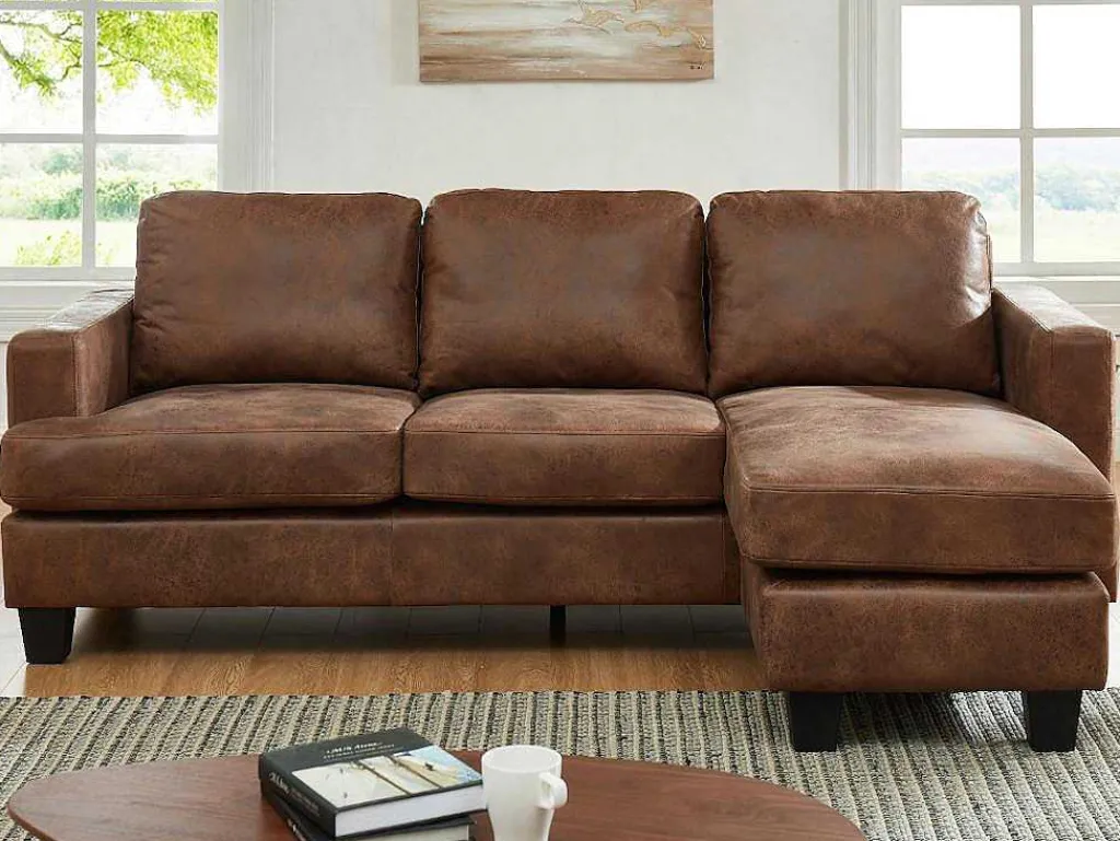 Omkeerbare Hoekbank Ethan Van Microvezel Met Lived-In Leereffect-Vente-unique Hot