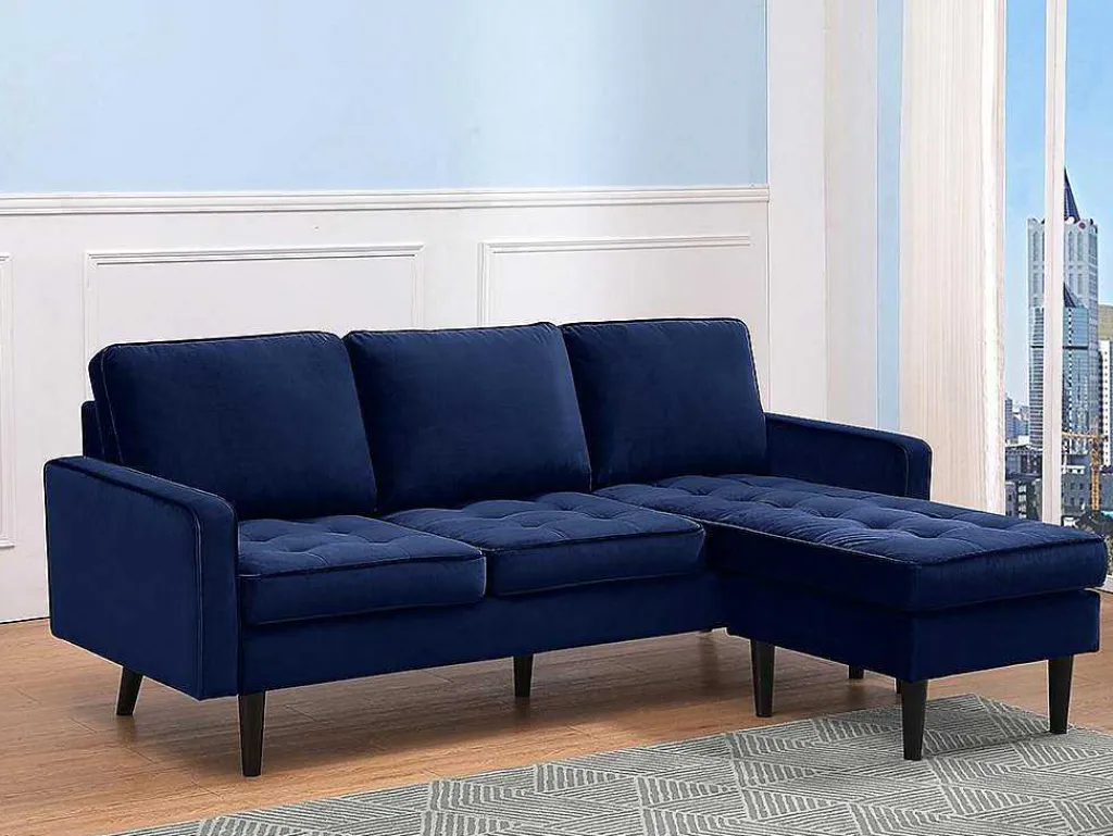 Omkeerbare Hoekbank Van Fluweel Fleuet - Donkerblauw-Vente-unique Outlet