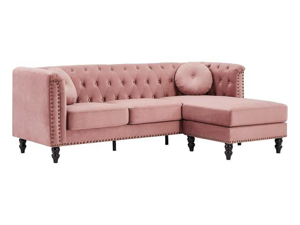 Omkeerbare Hoekbank Van Oud Roze Velours Turner-Vente-unique Best