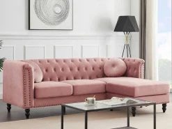 Omkeerbare Hoekbank Van Oud Roze Velours Turner-Vente-unique Best