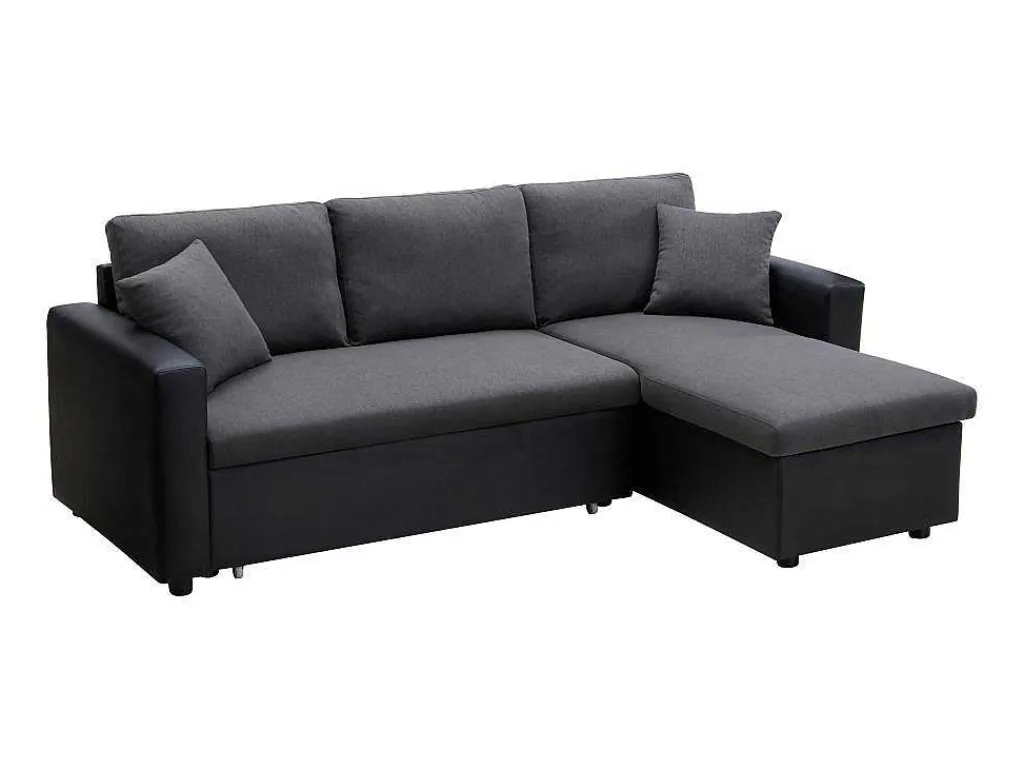 Omkeerbare Hoekbedbank Van Stof En Kunstleer Gazur - Antraciet En Zwart-Vente-unique Discount