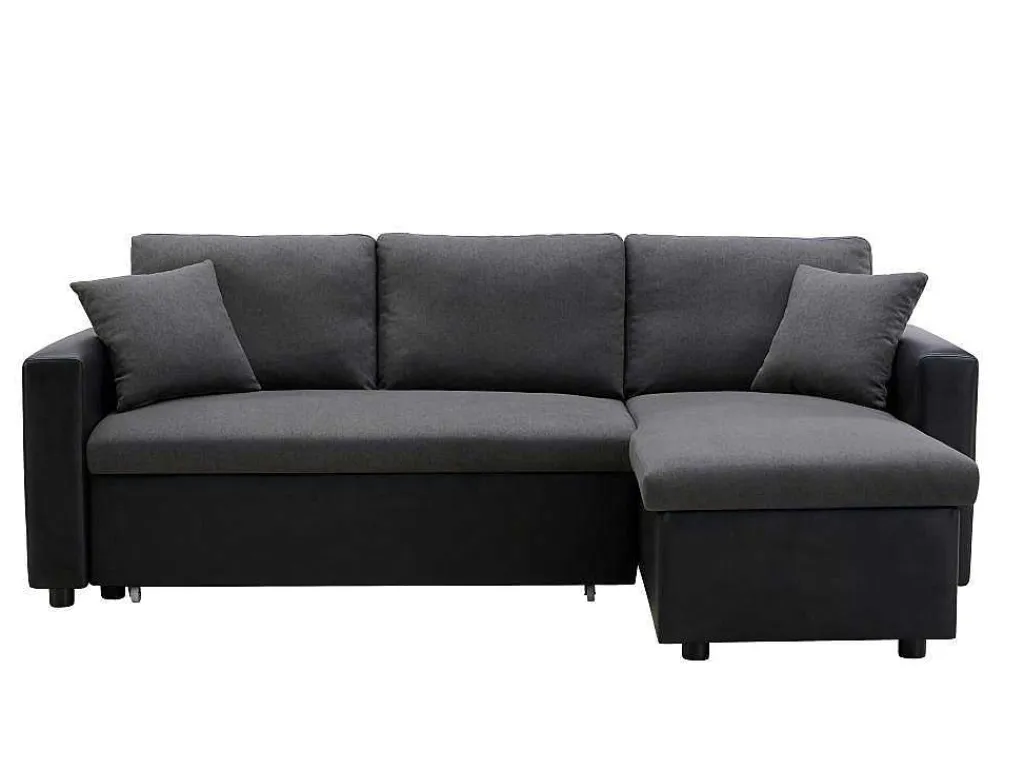Omkeerbare Hoekbedbank Van Stof En Kunstleer Gazur - Antraciet En Zwart-Vente-unique Discount