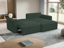Omkeerbare Hoekslaapbank Van Groen Ribfluweel Met Brede Ribbels Asturio-Vente-unique Discount
