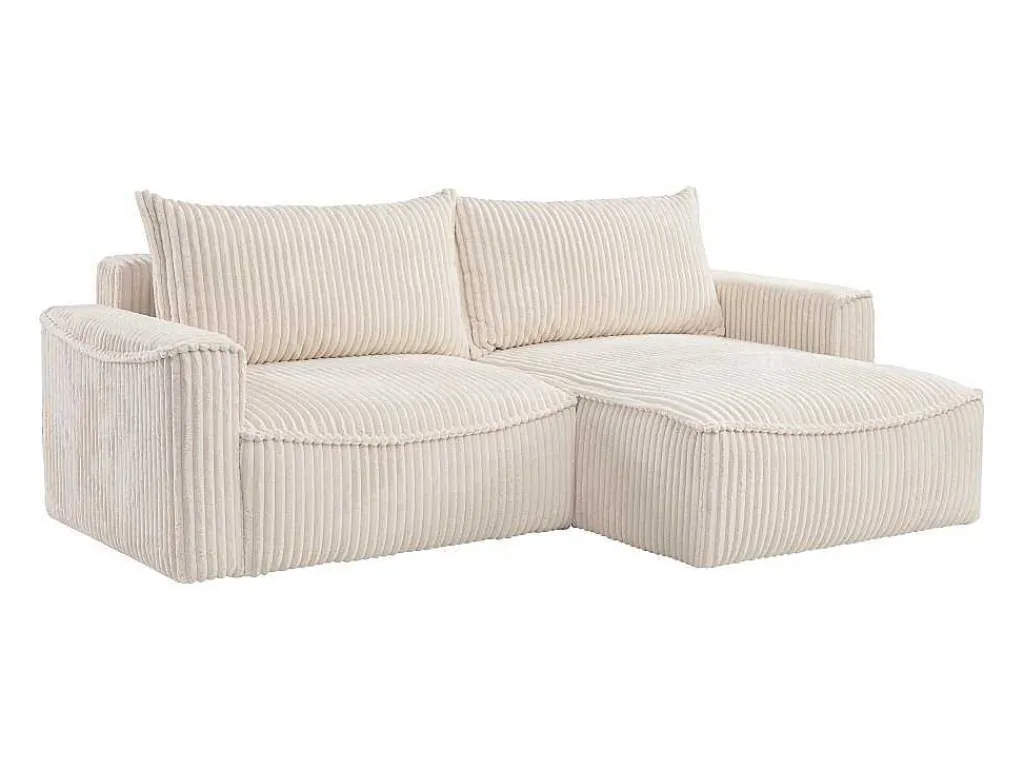 Omkeerbare Hoekslaapbank Van Beige Ribfluweel Met Brede Ribbels Asturio-Vente-unique