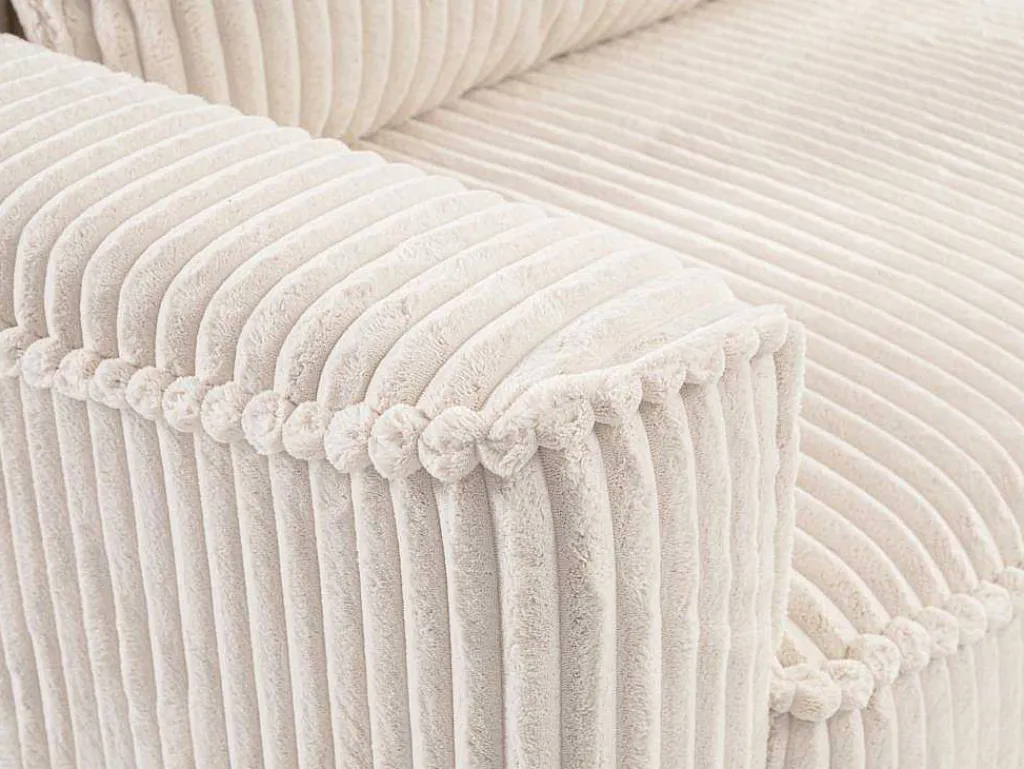 Omkeerbare Hoekslaapbank Van Beige Ribfluweel Met Brede Ribbels Asturio-Vente-unique
