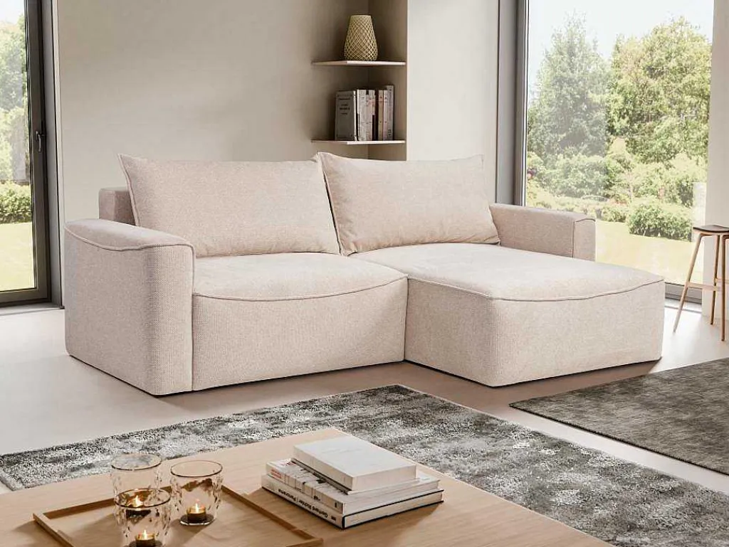 Omkeerbare Hoekslaapbank Van Beige Stof Met Textuur Asturio-Vente-unique New
