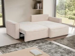 Omkeerbare Hoekslaapbank Van Beige Stof Met Textuur Asturio-Vente-unique New