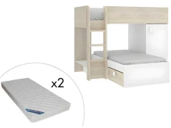 Omkeerbare Hoekstapelbed Ricardo - 2 X 90X190Cm - Opbergruimte - Grijs En Wit + Matras-Vente-unique New