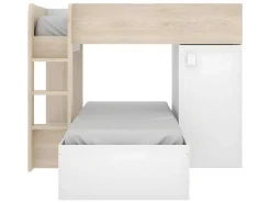 Omkeerbare Hoekstapelbed Ricardo - 2 X 90X190Cm - Opbergruimte - Grijs En Wit + Matras-Vente-unique New