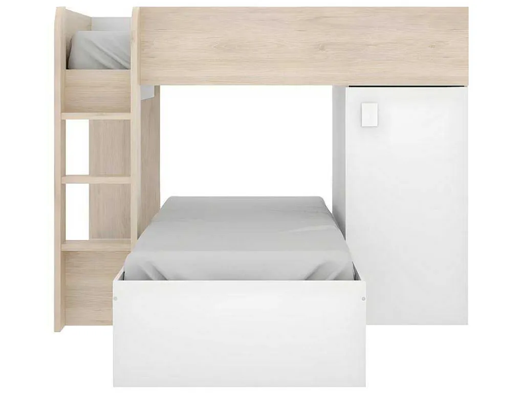 Omkeerbare Hoekstapelbed Ricardo - 2 X 90X190Cm - Opbergruimte - Grijs En Wit + Matras-Vente-unique New