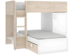 Omkeerbare Hoekstapelbed Ricardo - 2 X 90X190Cm - Opbergruimte - Grijs En Wit + Matras-Vente-unique New