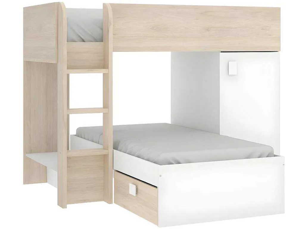 Omkeerbare Hoekstapelbed Ricardo - 2 X 90X190Cm - Opbergruimte - Grijs En Wit + Matras-Vente-unique New