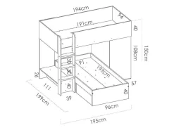 Omkeerbare Hoekstapelbed Ricardo - 2 X 90X190Cm - Opbergruimte - Grijs En Wit + Matras-Vente-unique New