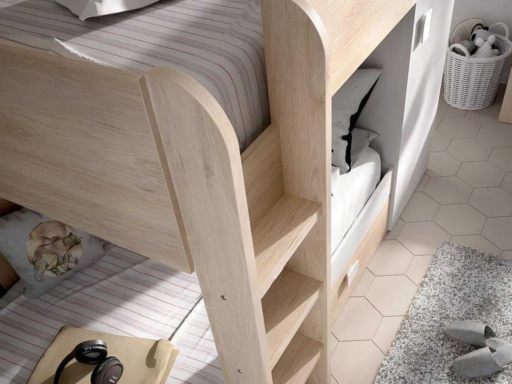 Omkeerbare Hoekstapelbed Ricardo - 2 X 90X190Cm - Opbergruimte - Grijs En Wit + Matras-Vente-unique New