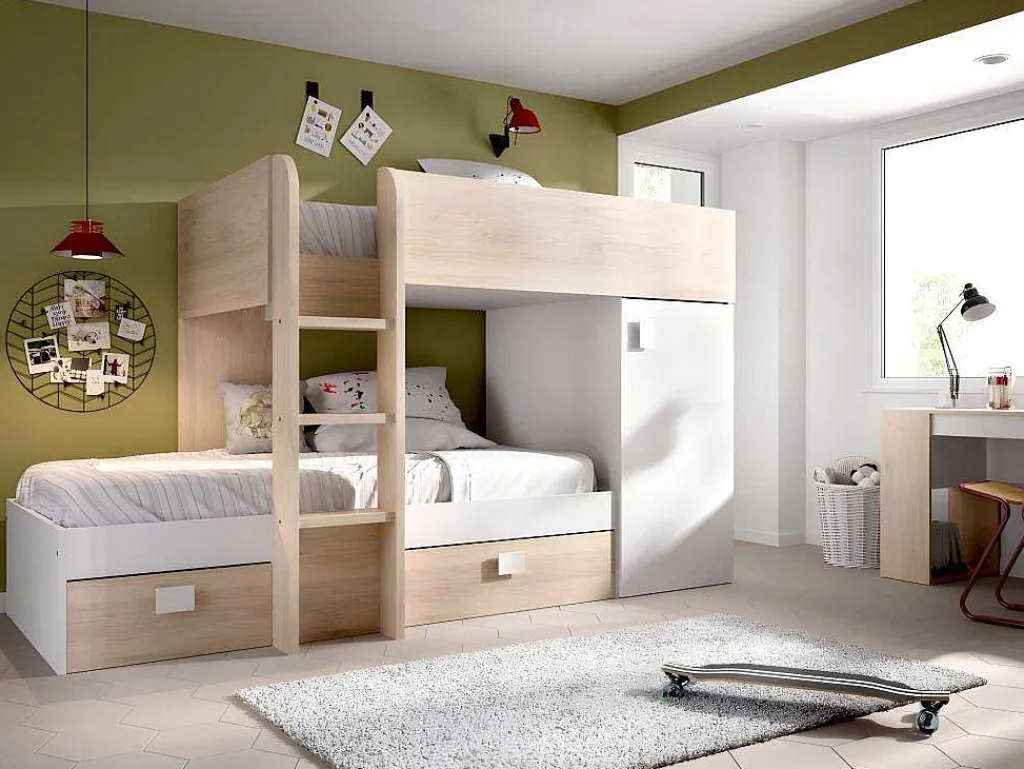 Omkeerbare Hoekstapelbed Ricardo - 2 X 90X190Cm - Opbergruimte - Grijs En Wit + Matras-Vente-unique New