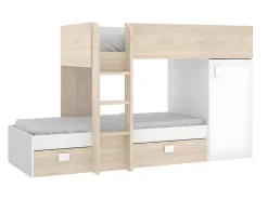 Omkeerbare Hoekstapelbed Ricardo - 2 X 90X190Cm - Opbergruimte - Grijs En Wit + Matras-Vente-unique New