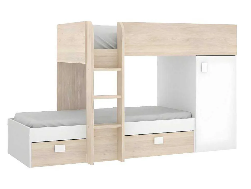 Omkeerbare Hoekstapelbed Ricardo - 2 X 90X190Cm - Opbergruimte - Grijs En Wit + Matras-Vente-unique New