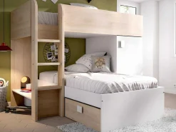 Omkeerbare Hoekstapelbed Ricardo - 2 X 90X190Cm - Opbergruimte - Grijs En Wit + Matras-Vente-unique New