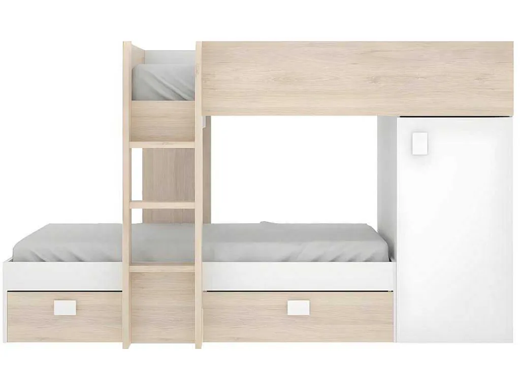 Omkeerbare Hoekstapelbed Ricardo - 2 X 90X190Cm - Opbergruimte - Eiken En Wit-Vente-unique New
