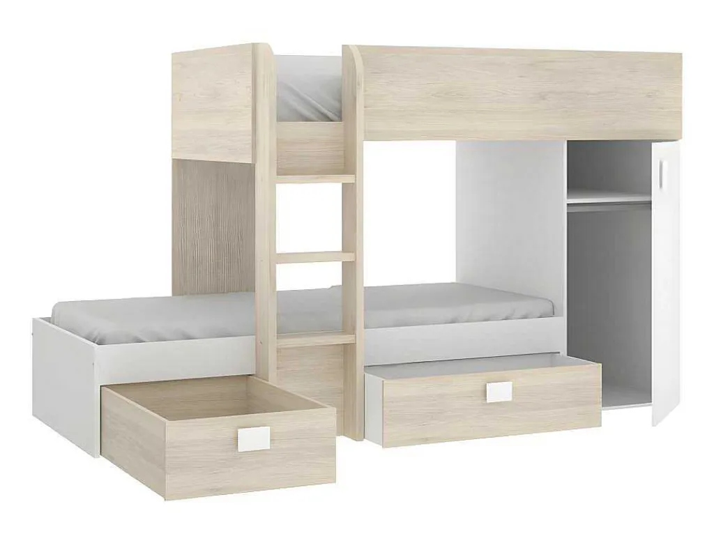Omkeerbare Hoekstapelbed Ricardo - 2 X 90X190Cm - Opbergruimte - Eiken En Wit-Vente-unique New