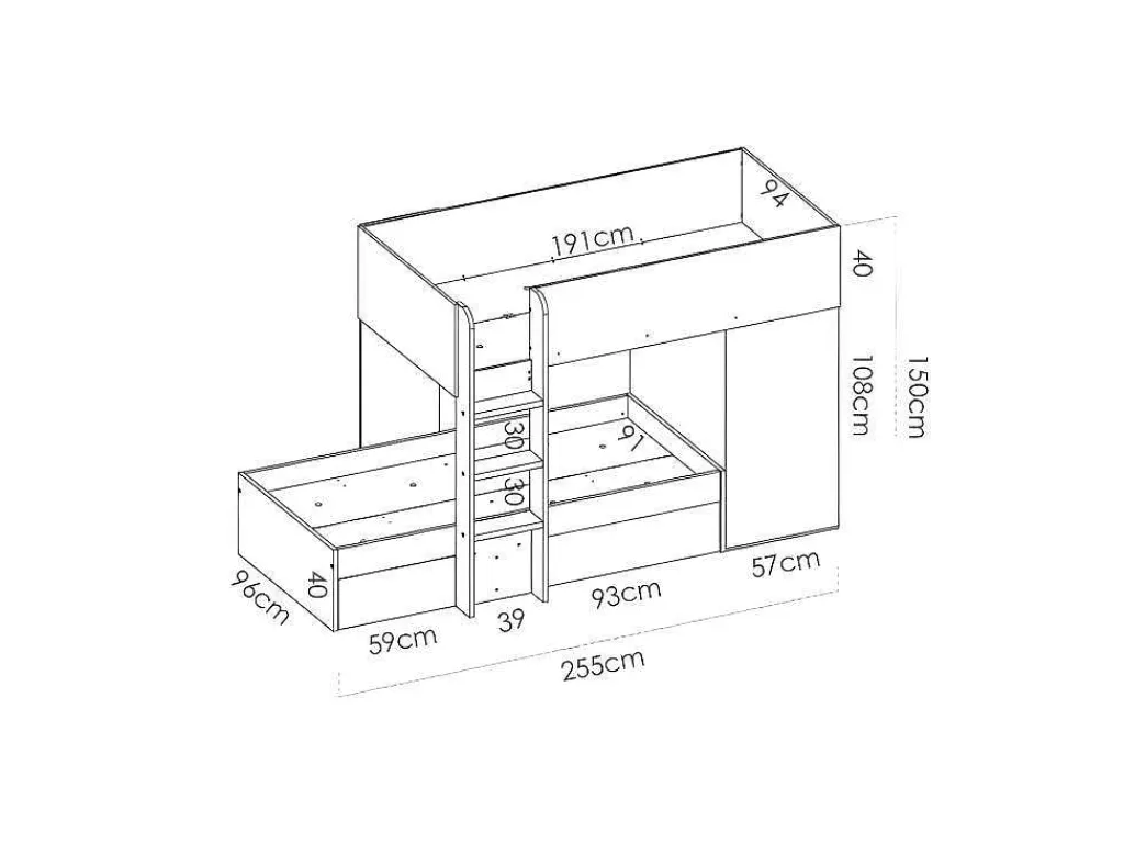 Omkeerbare Hoekstapelbed Ricardo - 2 X 90X190Cm - Opbergruimte - Eiken En Wit-Vente-unique New