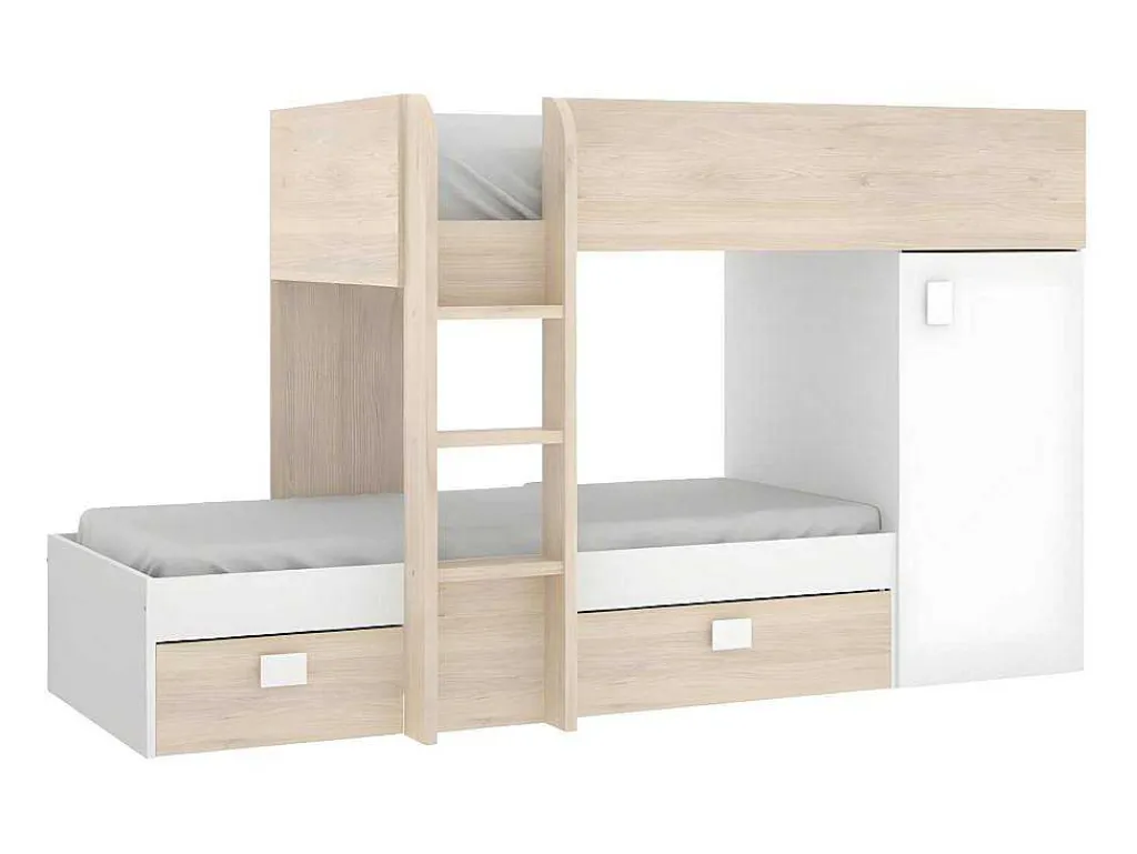 Omkeerbare Hoekstapelbed Ricardo - 2 X 90X190Cm - Opbergruimte - Eiken En Wit-Vente-unique New