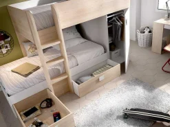Omkeerbare Hoekstapelbed Ricardo - 2 X 90X190Cm - Opbergruimte - Eiken En Wit-Vente-unique New