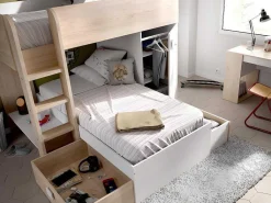Omkeerbare Hoekstapelbed Ricardo - 2 X 90X190Cm - Opbergruimte - Eiken En Wit-Vente-unique New
