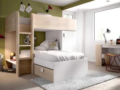 Omkeerbare Hoekstapelbed Ricardo - 2 X 90X190Cm - Opbergruimte - Eiken En Wit-Vente-unique New