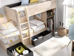 Omkeerbare Hoekstapelbed Ricardo - 2 X 90X190Cm - Opbergruimte - Grijs En Antraciet-Vente-unique Outlet