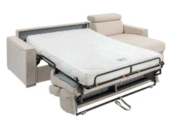 Omkeerbare, Snel Om Te Bouwen Slaapbank Met Hoek In Beige Stof - Bed Van 140 Cm - Matras 14 Cm - Vizir-Vente-unique Clearance