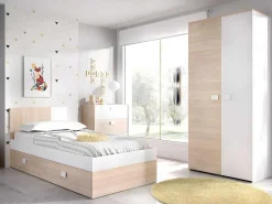 Onderschuifbed - 2 X 90 X 190 Cm - Kleuren: Eiken En Wit - Sonia-Vente-unique Clearance