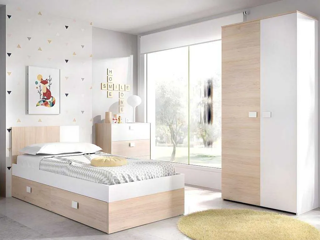 Onderschuifbed - 2 X 90 X 190 Cm - Kleuren: Eiken En Wit - Sonia-Vente-unique Clearance