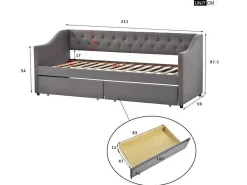 Onderschuifbed, Linnen Slaapbank 90X200Cm Met 2 Lades En Lattenbodem En - Grijs-ModernLuxe Discount