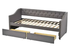 Onderschuifbed, Linnen Slaapbank 90X200Cm Met 2 Lades En Lattenbodem En - Grijs-ModernLuxe Discount