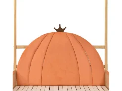 Onderschuifbed 140X200Cm In Massief Grenen - Fluwelen Hoofdeinde - Oranje & Wit-ModernLuxe Best