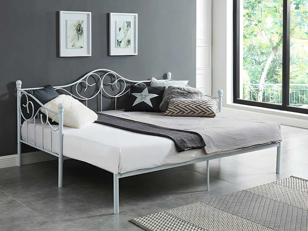 Onderuitschuifbed Sebille - Metaal - 90 X 200 Cm - Wit-Vente-unique