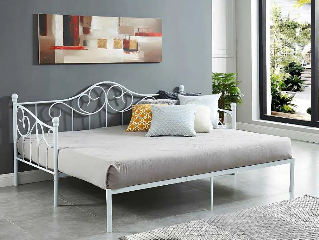 Onderuitschuifbed Sebille - Metaal - 90 X 200 Cm - Wit-Vente-unique