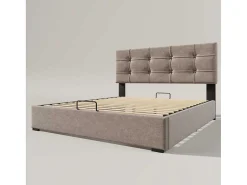 Opbergbed 140X200Cm - Stof Fluweel - Met Verstelbaar Hoofdeinde + Lattenbodem - Grijs-ModernLuxe Best