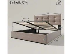 Opbergbed 140X200Cm - Stof Fluweel - Met Verstelbaar Hoofdeinde + Lattenbodem - Grijs-ModernLuxe Best